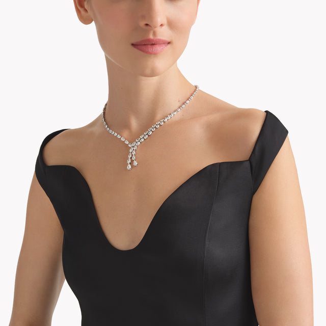 Pear Shape and Round Diamond Crossover Necklace