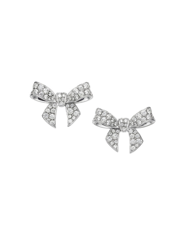 Bow Charm Diamond Earrings in 18K White Gold