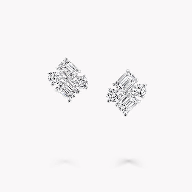 Emerald Cut and Round Diamond Earrings