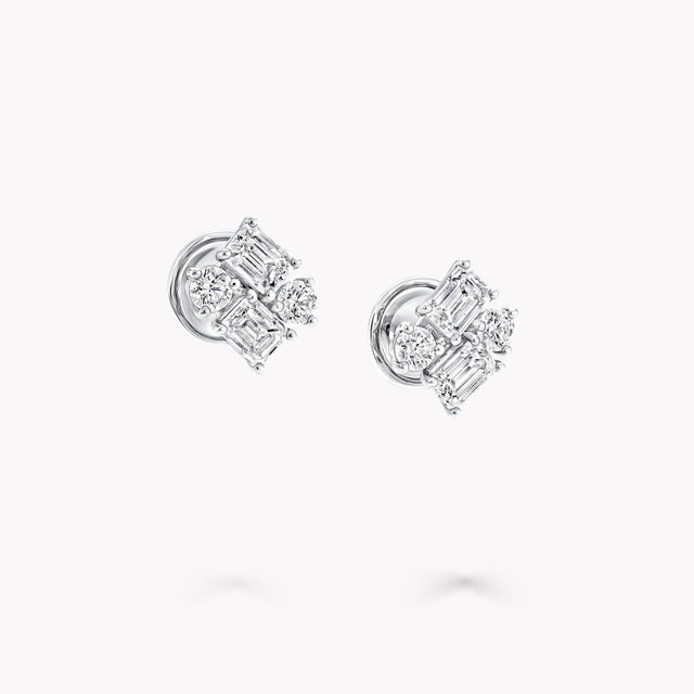 Emerald Cut and Round Diamond Earrings
