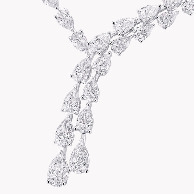 Pear Shape and Round Diamond Crossover Necklace