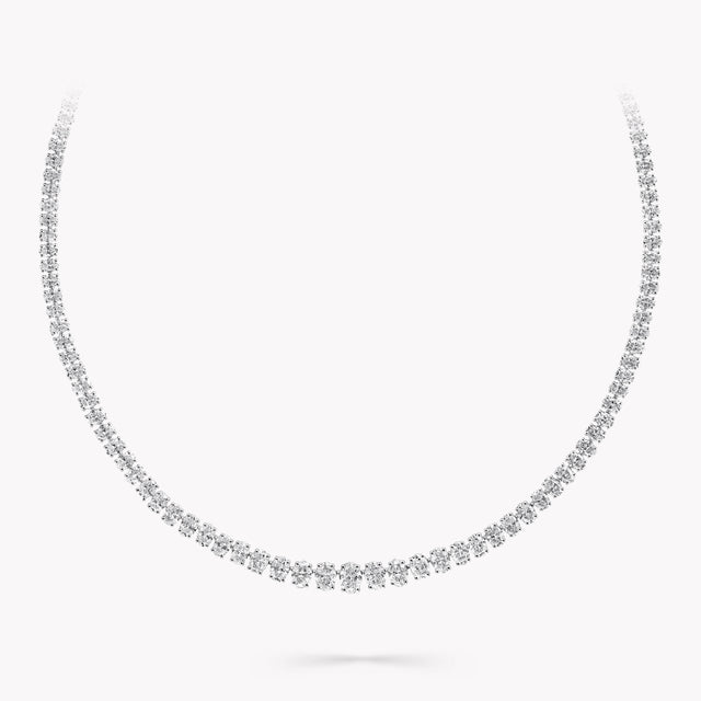 White Oval Diamond Graduated Line Necklace