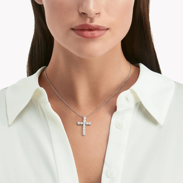 Round Diamond Cross Medium Pendant