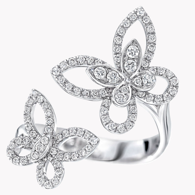 Double Butterfly Silhouette Diamond Ring